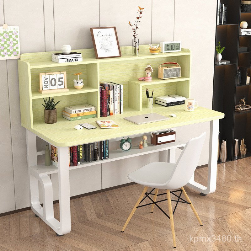 โต๊ะชั้นวางหนังสือสก์ท็อปแบบบูรณาการโต๊ะเรียนที่เรียบง่ายสํานักงานครีมสไตล์นอร์ดิกนักเรียนในครัวเรือ