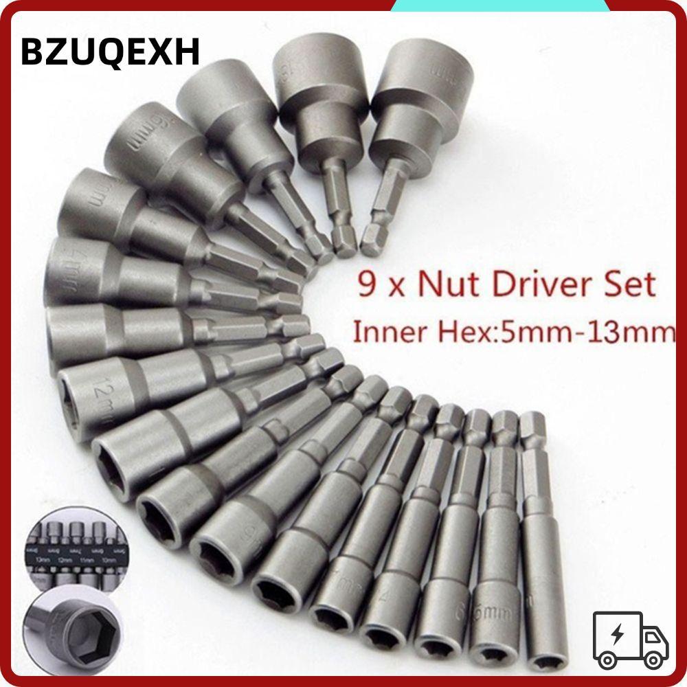 BZUQEXH 9 ชิ้น/เซ็ตหัวฉีด Nut Driver Socket Bits เครื่องมือ Bits ชุดไดร์เวอร์ชุด