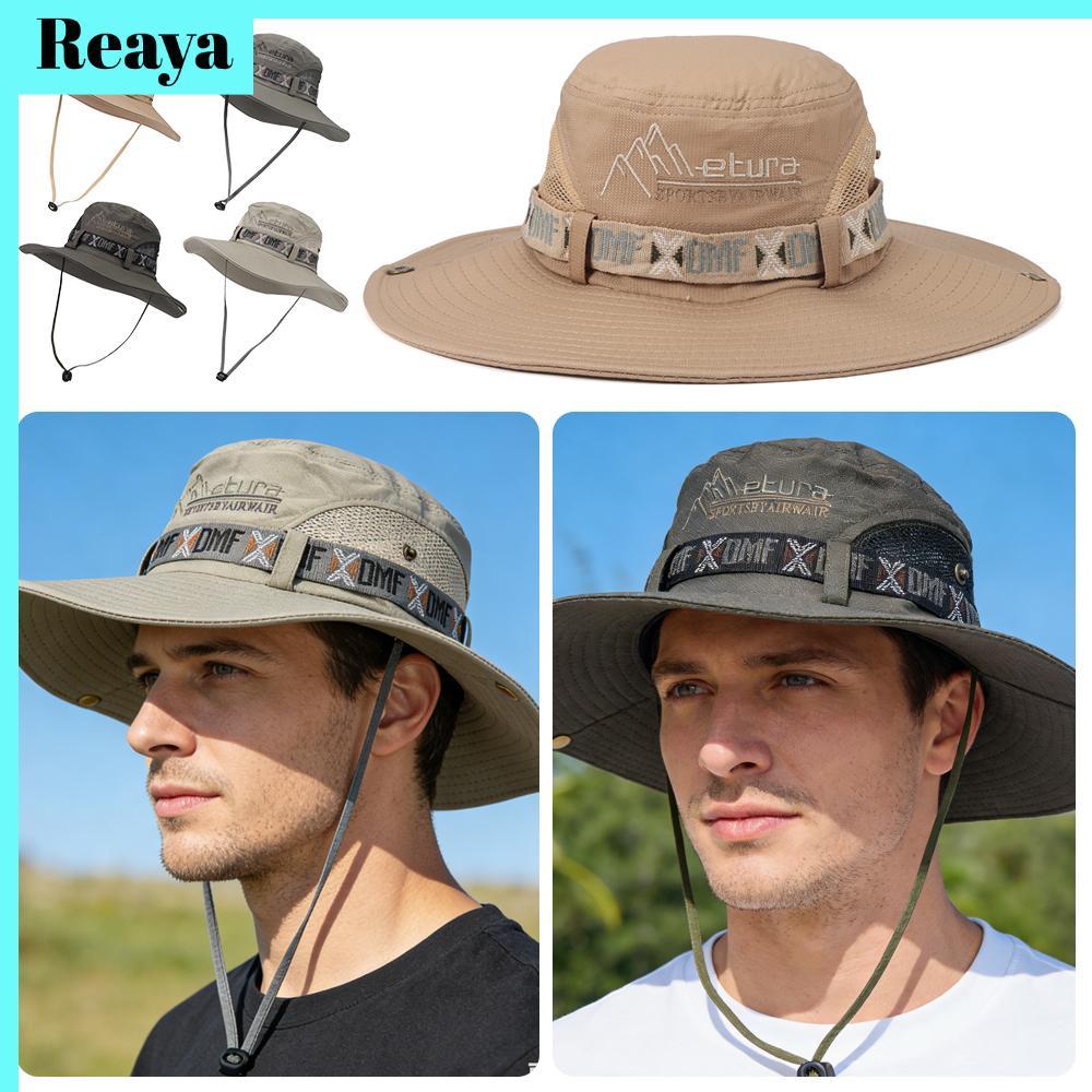 หมวกบUCKET REAYA สำหรับผู้ชาย, ป้องกันแสงUV ระบายอากาศดี สไตล์ปีกกว้าง หมวกกลางแจ้ง