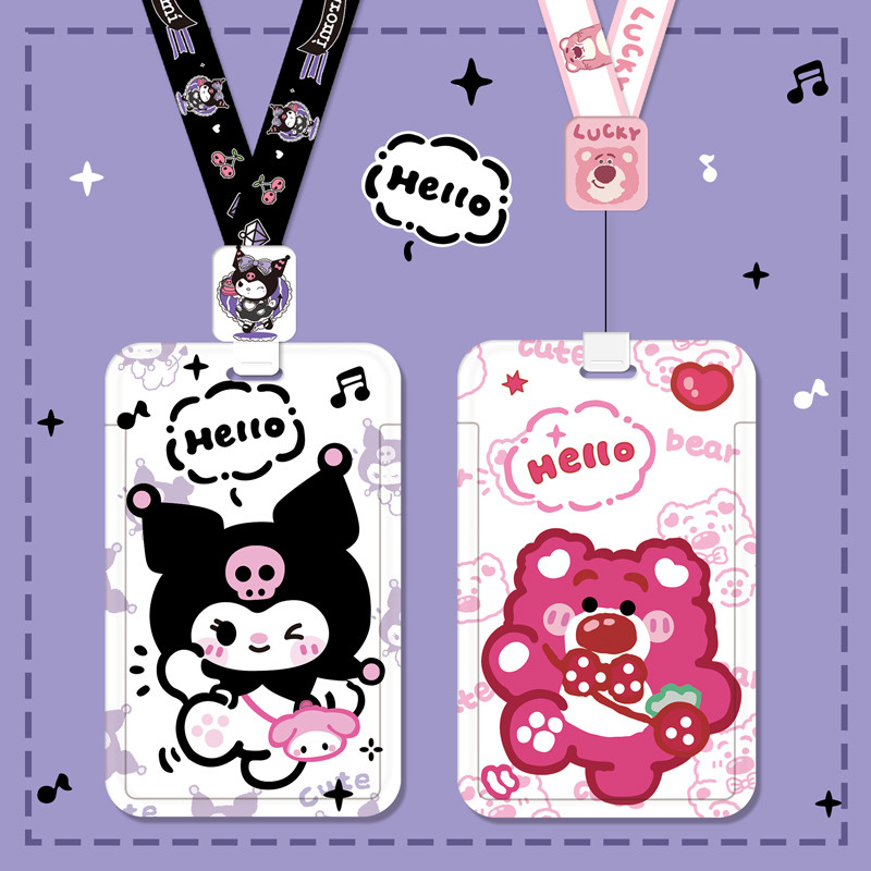 ♘การ์ตูนน่ารักผู้ถือบัตรคุณภาพสูงกรณี ID สําหรับนักเรียน ,คอ-สายหดเชือกเส้นเล็กอาหาร,ควบคุมอุปกรณ์เส