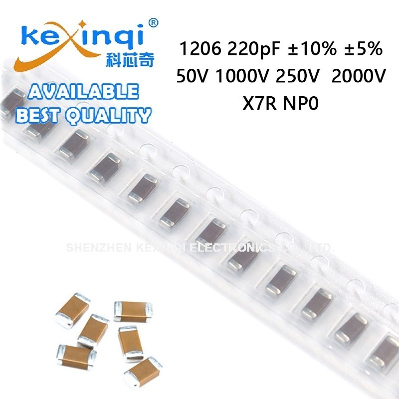 (10 ชิ้น) 1206 220pF Capacitor ±10% ±5% 50V 1000V 250V 2000V X7R NP0 SMD ชิป Multilayer ตัวเก็บประจุ
