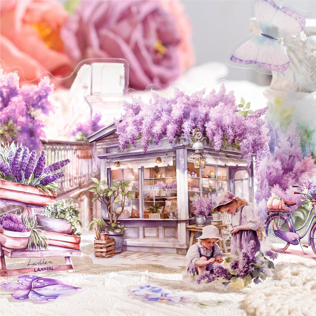 P PET Sticker Pack Garden Landscape Series Retro Flower Girl Handbook ภูมิทัศน์ตกแต่ง Collage