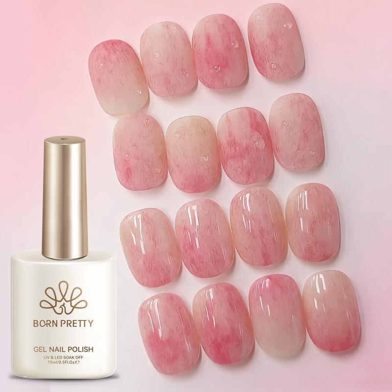 BORN PRETTY Snug Fuzz เจลสีชมพู Glitter เลื่อมแต่งเล็บ เคลือบเงา 15ml