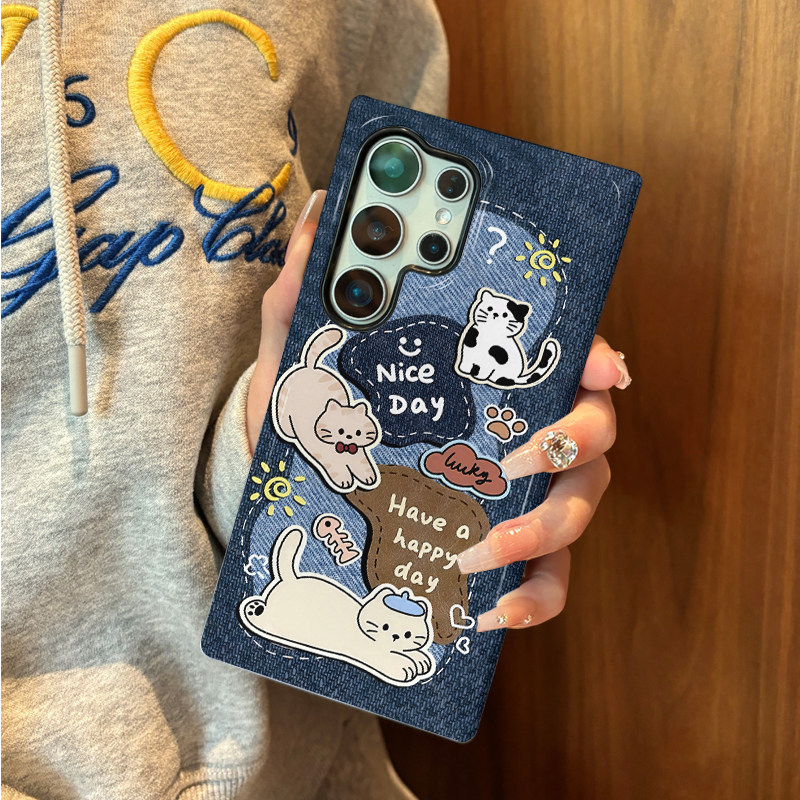 Retro Cat รูปแบบป้องกันกรณีเหมาะสําหรับ Samsung s26 s26ultra s22u s23 PLUS s23FE s24 s25 PLUS A55 A56 A36 โทรศัพท์มือถือกรณี
