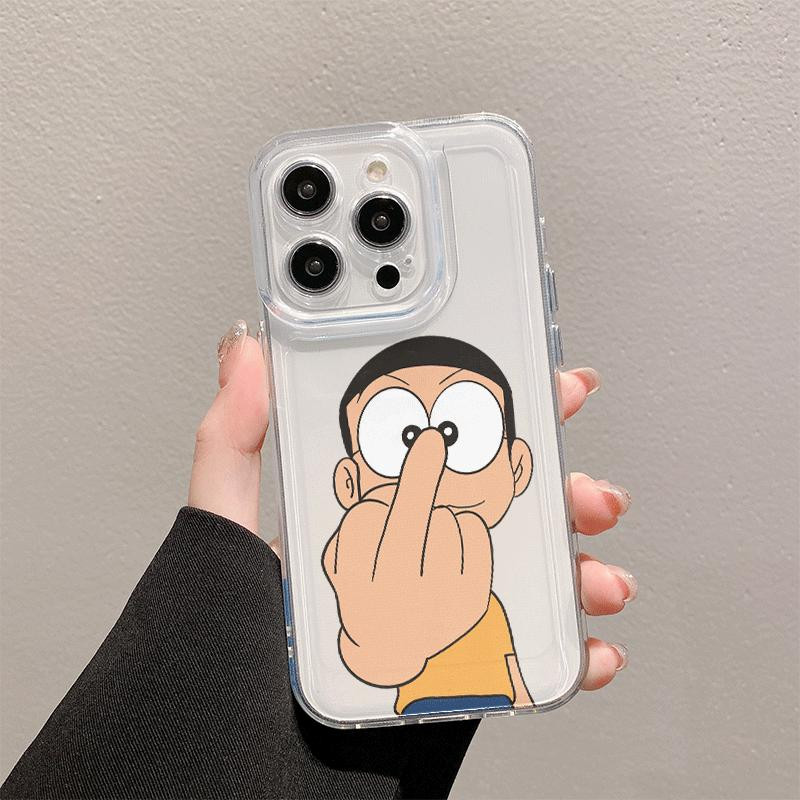 เคสโทรศัพท์ลายนิ้วกลางและโนบิตะ ใช้ได้กับ iPhone 13/11/12/14/15ProMax/16Pro/15Plus,X/XR/7Plus เคสโทรศัพท์ใสคุณภาพสูง