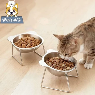 wen.W2 ชามสแตนเลสยกสูง สำหรับหมาและแมว ไม่เมื่อยคอ ล้างง่าย พร้อมส่ง