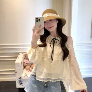 LINNA~Xคอวี โบว์ ผูกขึ้น แขนยาว เสื้อเชิ้ต รุ่นใหม่ สไตล์หวาน