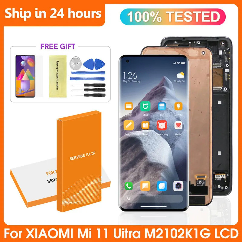 สําหรับ Xiaomi 11 Ultra M2102K1G สําหรับ Mi 11 Ultra จอแสดงผล LCD หน้าจอสัมผัสสําหรับ Mi 11 Pro M210