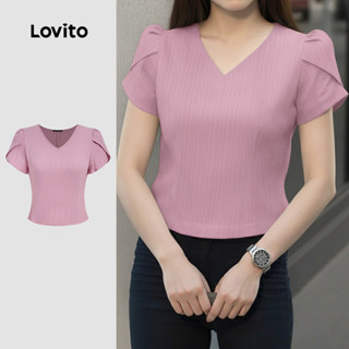 Lovito เสื้อเบลาส์ลําลองระบายฤดูใบไม้ผลิ/ฤดูร้อนสําหรับผู้หญ…