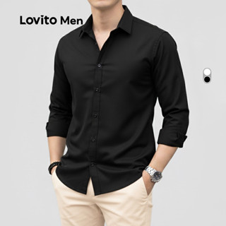 Lovito Men เสื้อเชิ้ตดีไซน์เรียบหรูสำหรับผู้ชาย เหมาะใส่ได้ท…