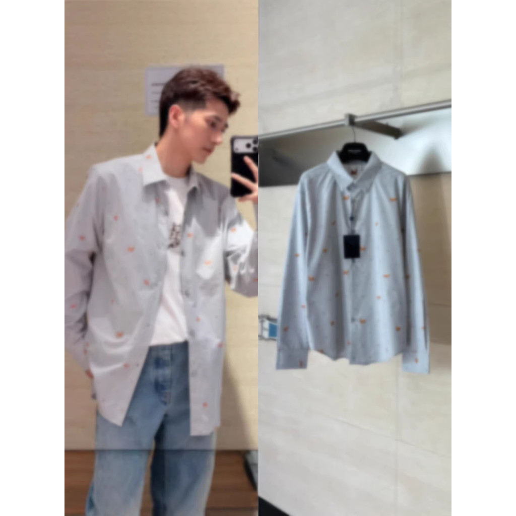 GGTR 1v Striped Fox Embroidered Collared Long Sleeve Shirt Unisex