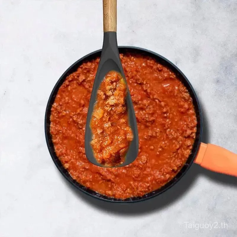 Silicone Cooking Spoon with Wooden Handle Nonstick Spatula thumbnail 6