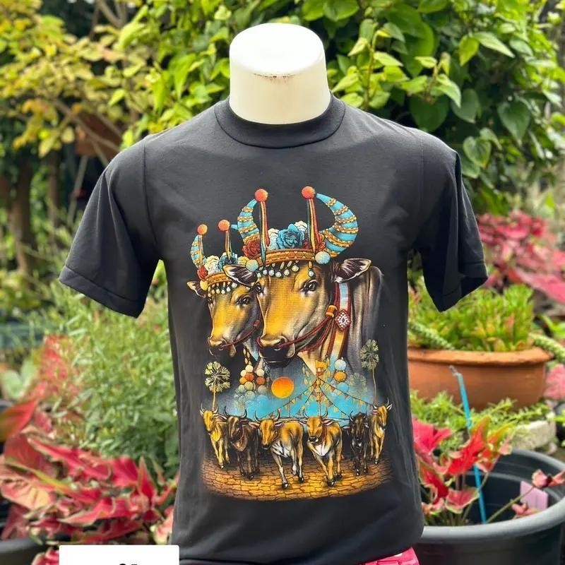 เสื้อยืดผ้าฝ้ายพิมพ์ลายหลวมใหม่สวมใส่สบาย เล่นกีฬาแบบลำลองยูนิเซ็กซ์