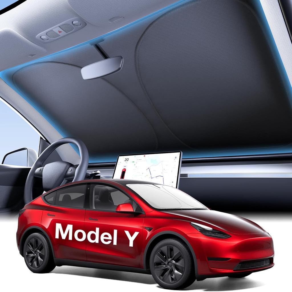 Wigoo Tesla New Model Y Accessories ม่านบังแดดกระจกหน้ารถ [OEM Design, Sun Blockage 100%] ม่านบังแดด