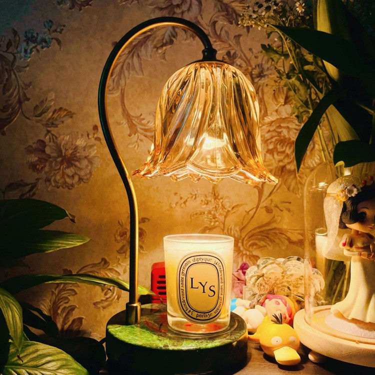 Candle Melting Lamp Marble Aromatherapy Wax Melting Lamp Candle Essential Oil Dimmable Bedroom Lily 