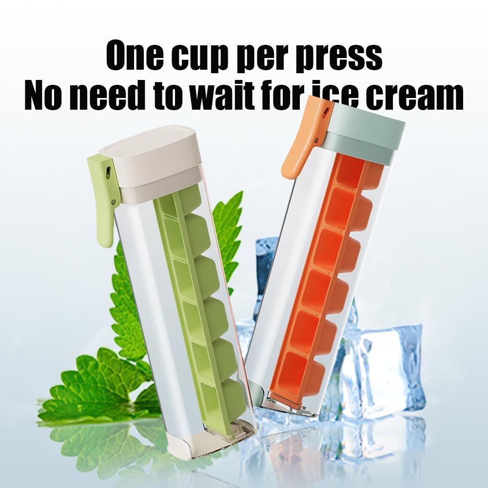 Creative One Hand Press Ice Cube ถาด 6 ตารางแม่พิมพ์ซิลิโคน Easy Pop Out เครื่องทําน้ําแข็งสําหรับตู