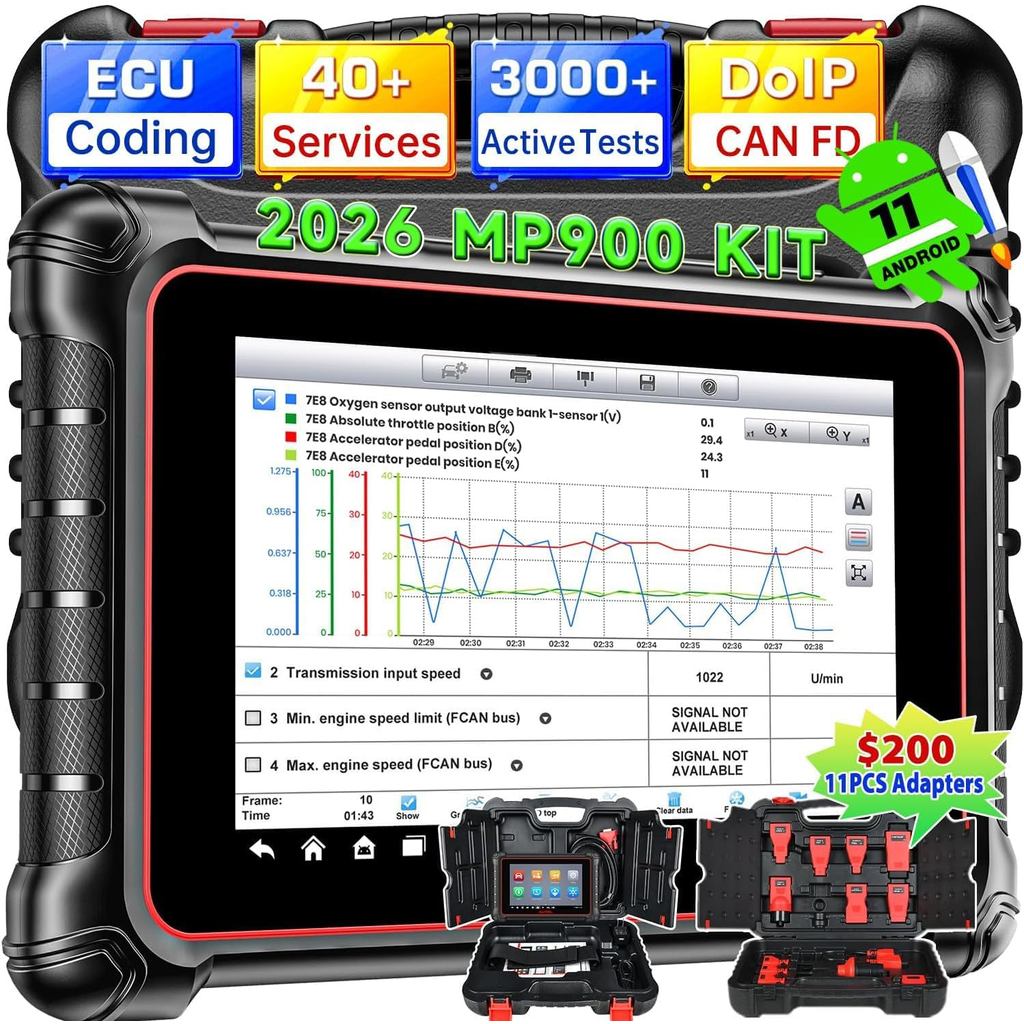 2026 Autel Scanner MaxiPRO MP900 ชุด, อะแดปเตอร์ OBD 11 ชิ้น $205, DoIP CAN FD เช่นเดียวกับ MS906 PR