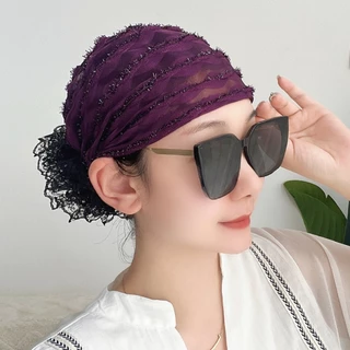 (บริการจัดส่งในพื้นที่) สง่างาม ระบายอากาศลูกไม้ตาข่ายหมวกผู้หญิงสไตล์ผ้าคลุมศีรษะเพื่อปกปิดผมหงอกสวมใส่ทุกวัน