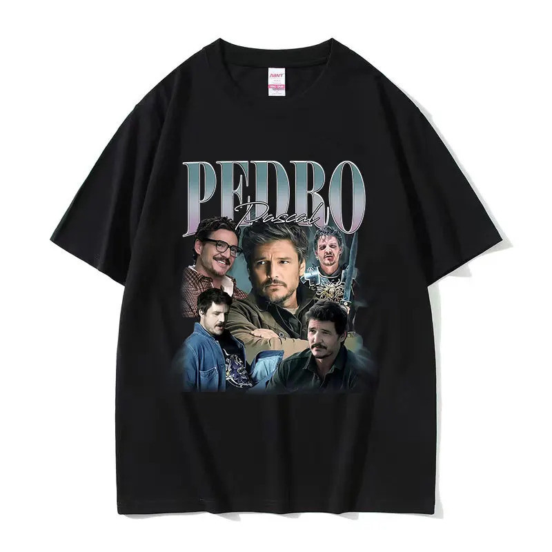 90s Vintage Pedro Pascal Classic Actor Graphic Tee เสื้อผู้ชายผู้หญิงหลวม Cozy ผ้าฝ้ายเสื้อยืด Hip H