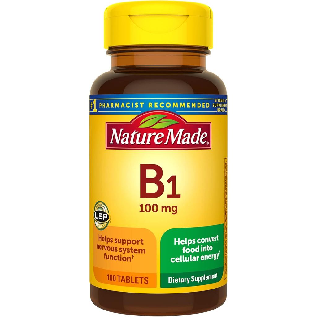 Nature Made Vitamin B1 100mg, Thiamine B1 plement สําหรับพอร์ตการเผาผลาญพลังงาน 100 เม็ด 100 วัน ply