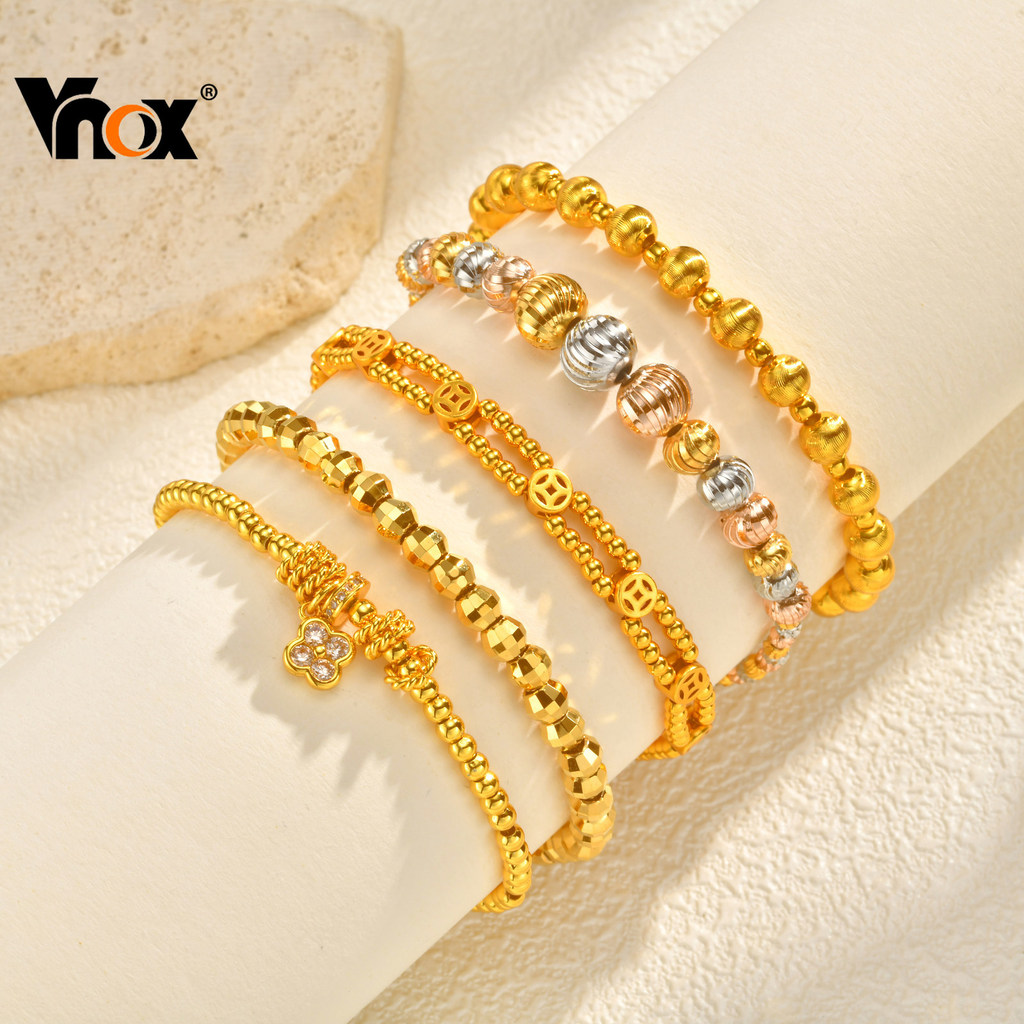 สร้อยข้อมือลูกปัดนำโชค วีน็อกซ์ 24K ทองเงา สไตล์จีน เหมาะสำหรับเป็นเครื่องประดับของผู้หญิงและการมอบเป็นของขวัญ