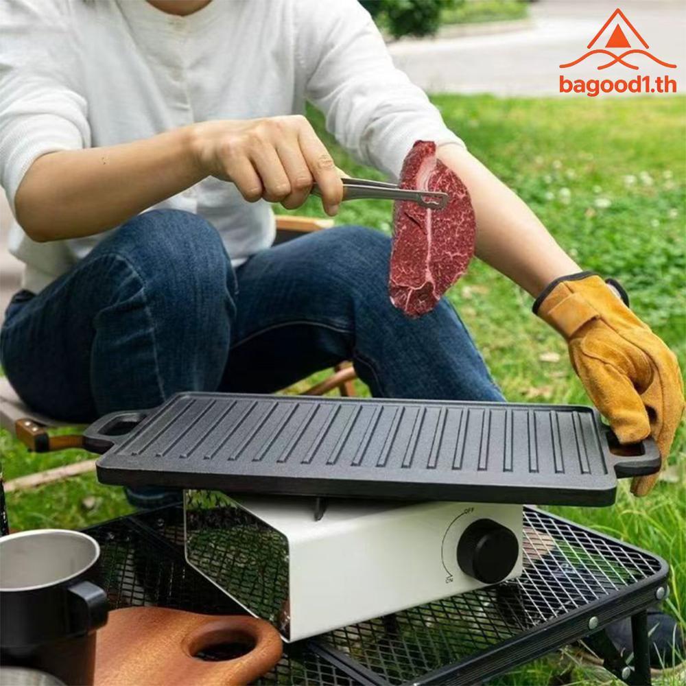 [จัดส่งในพื้นที่] แผ่นเหล็กเหล็กหล่อกระทะย่างสองด้านพร้อมแผ่นย่างด้ามคู่สําหรับสเต็กไข่ขนมปังน้ํามัน - รูปที่ 4