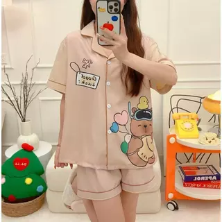 8883 ชุดนอนแขนสั้นขาสั้นผ้าไหมอิตาลี ชุดนอนโอเวอร์ไซส์ อก40-50นิ้ว พร้อมส่ง
