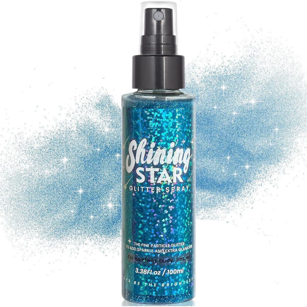 MEICOLY Blue Body Glitter Spray,100ML(3.53OZ),ผ้าฝ้ายLiquid Glitter Hair Spray,Sparkle Hair Spray,Gl