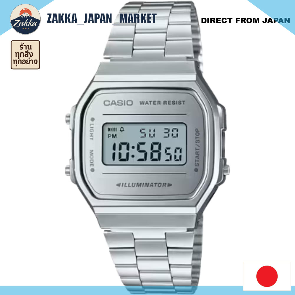 【DIRECT FROM JAPAN】 นาฬิกาข้อมือ Casio Unisex รุ่น A168WEM-7VT สีเงิน กันน้ำ พร้อมไฟ LED และโครโนกรา