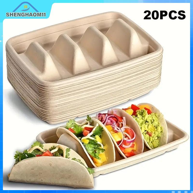 [SH] 20 ชิ้นทิ้ง Taco แผ่น 3 ช่อง Taco แผ่นเสิร์ฟยุ่งรับประทานอาหารถาด Tacos ผู้ถือเก็บ Tacos ตรง TH