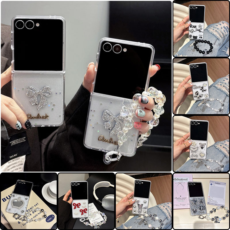 Glitter 3D ผีเสื้อดาว Bow Loveheart เพชรโบว์สําหรับ Samsung Galaxy Z Flip 7 FE Z Flip 6 Z Flip 5 Z F