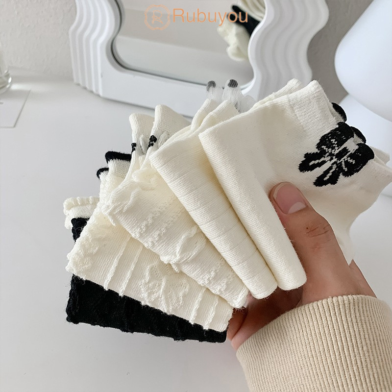 Rubuyou ถุงเท้าสั้นบาง สไตล์ญี่ปุ่น ลายโบว์ สำหรับผู้หญิง ฤดูร้อน ถุงเท้าทรงเรือ-COD💕 - รูปที่ 4