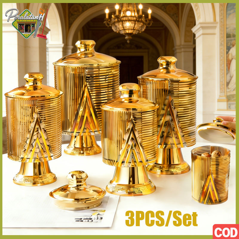 3PCS Luxury Aesthetic Jars Gold Snack Jars ชุดขวดพลาสติกทองรอมฎอน Jars ของขวัญ Jars