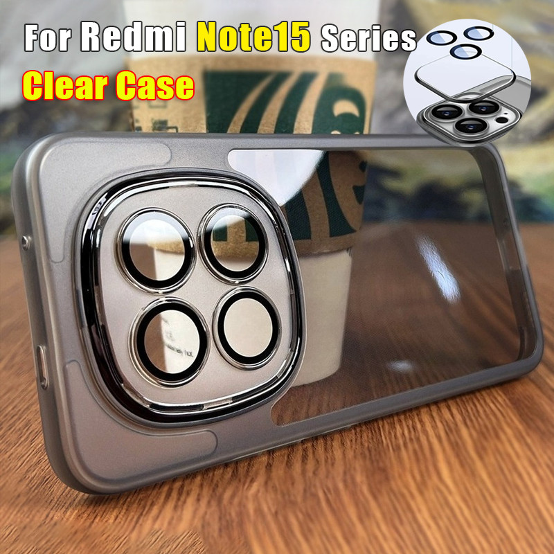 ปลอกสีสันสําหรับ Redmi หมายเหตุ 15 14 Pro Plus Note15 Note15Pro 5G สแควร์โปร่งใสเคสโทรศัพท์แฟชั่นคู่นุ่มกันกระแทก Came เลนส์ป้องกันกรณีปกหลัง