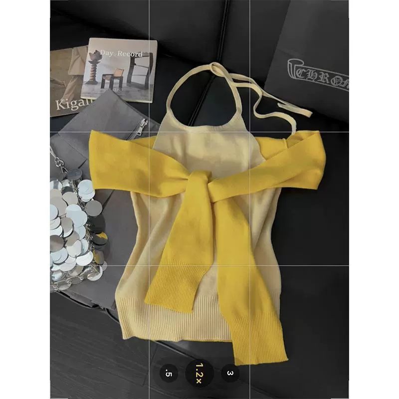 Zhang Yuxi Contrast Color Halter Camisole ออกแบบสำหรับผู้หญิงในฤดูร้อน ผสมผสานความหวานและเผ็ด