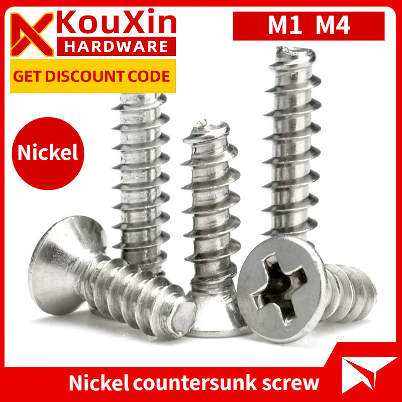 สกรู น็อต หัวกลม แฉก + ขันพลาสติก ชุบนิกเกิล เกลียวปล่อย ปลายตัด pan head phil type-b M1/M1.2/M1.4/M