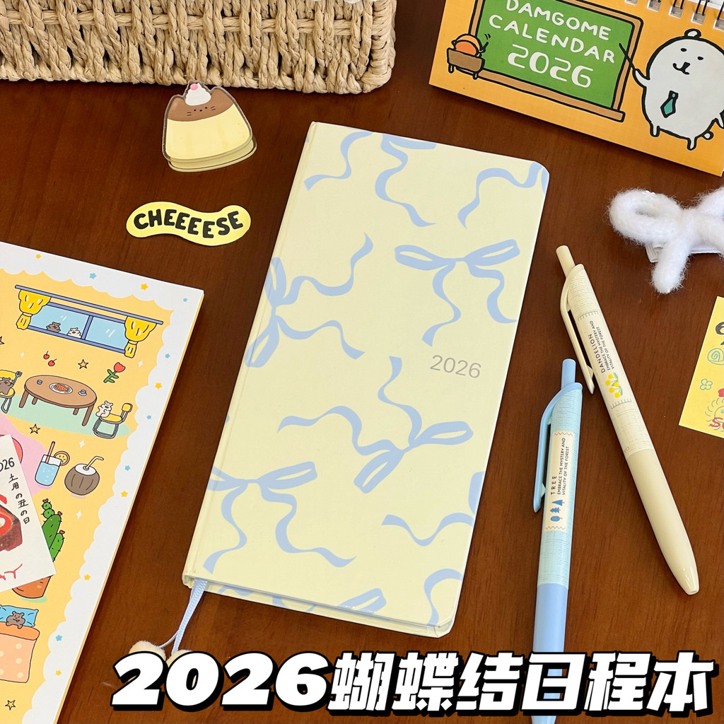 planner แพลนเนอร์ 2026 2026 หนังสือกําหนดโบว์สไตล์เกาหลีหนังสือคู่มือมูลค่าสูงนักเรียนแบบพกพาแผนรายส
