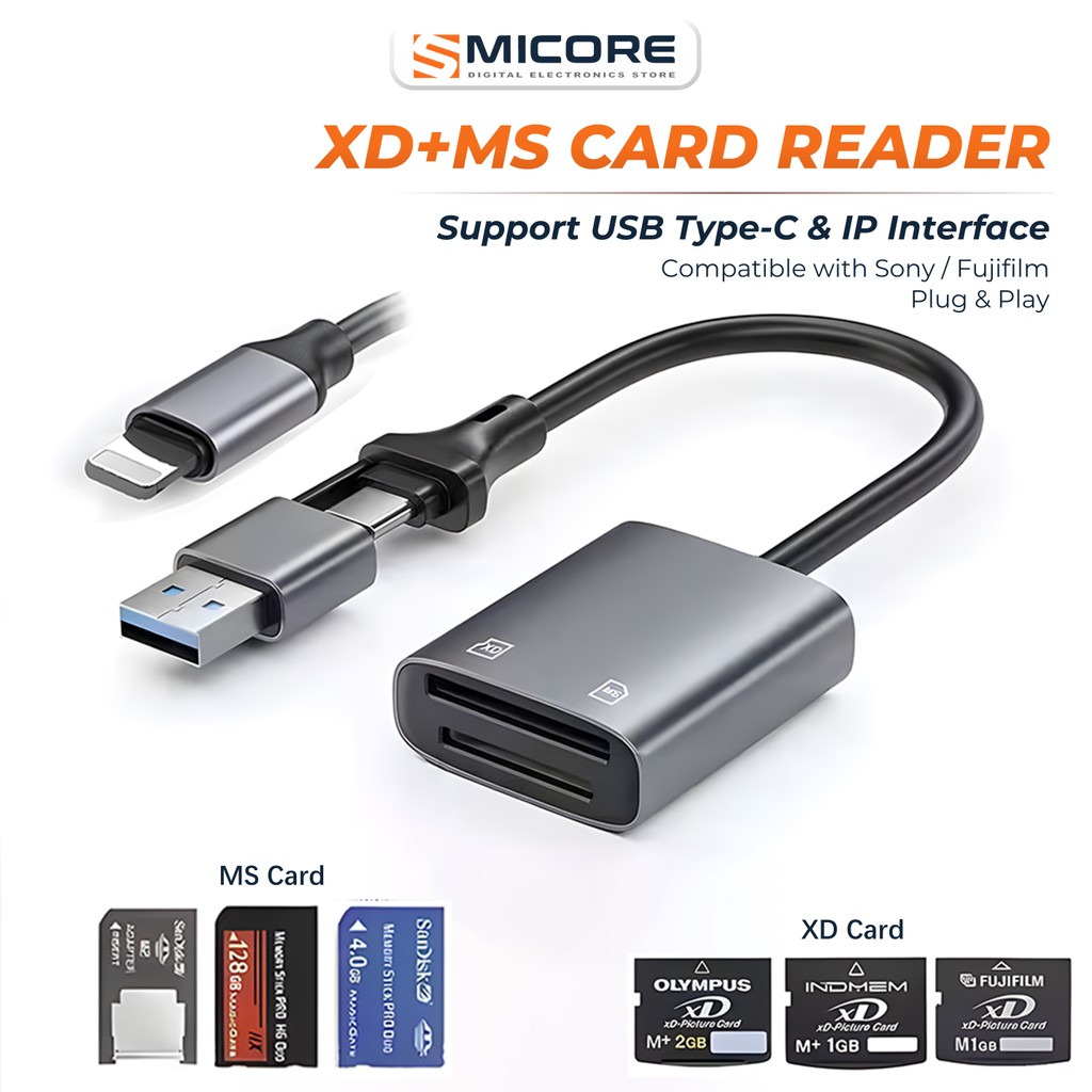 2-in-1 USB Type-C / IP Card Reader XD MS สำหรับ Sony Pro Duo Fujifilm MacBook IPh