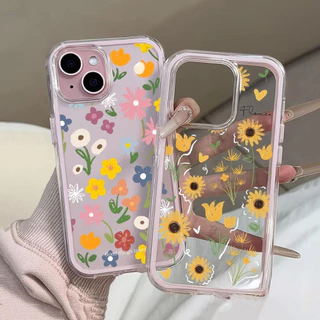 นิ่ม 2in1 สีแคนดี้ เข้ากันได้สำหรับ เคสไอโฟน11 สำหรับ iphone 16 Pro Max 7Plus XR 12 13 14 15 ดอกไม้สวยๆ