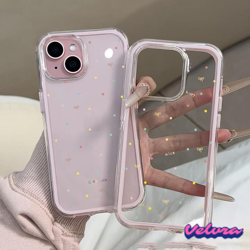 นิ่ม 2in1 สีแคนดี้ เข้ากันได้สำหรับ เคสไอโฟน11 สำหรับ  iphone 16 Pro Max 7Plus XR 12 13 14 15 จุดสีสันน่ารัก