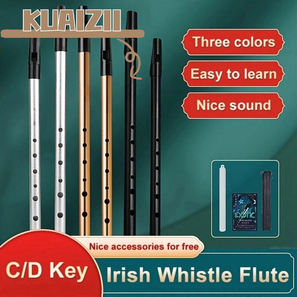 KUAIZII นกหวีดดีบุกอลูมิเนียม, Easy-to-learn C/D Key Irish Whistle ขลุ่ย, แบบพกพา 6 หลุม Rich Tone I