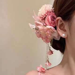 Love of Teng Hua Super Immortal สีชมพูพู่ดอกไม้ Hairpin ผู้หญิง Cheongsam ด้านข้างคลิป Hairpin อุปกรณ์เสริมผมมัลติฟังก์ชั่นผม Disc
