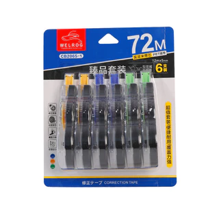 72m 6PCS ลิควิด เมตรเทปลบคําผิด ความจุขนาดใหญ่ ลบคําผิด พกพาได้ หลายสีเทปลบ