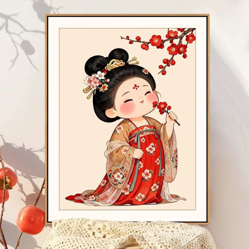 ปักครอสติส Tang Gong Mengbao ห้องนั่งเล่นโบราณแม่บ้านรูปตกแต่งห้องนอนเย็บปักถักร้อยมือเรียบง่าย