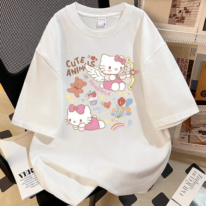 COD [เส้นด้ายคู่ 250g แน่น 220g] เสื้อยืดแขนสั้นพิมพ์ลายการ์ตูนผู้หญิงฤดูร้อนสไตล์ใหม่ Niche Casual 