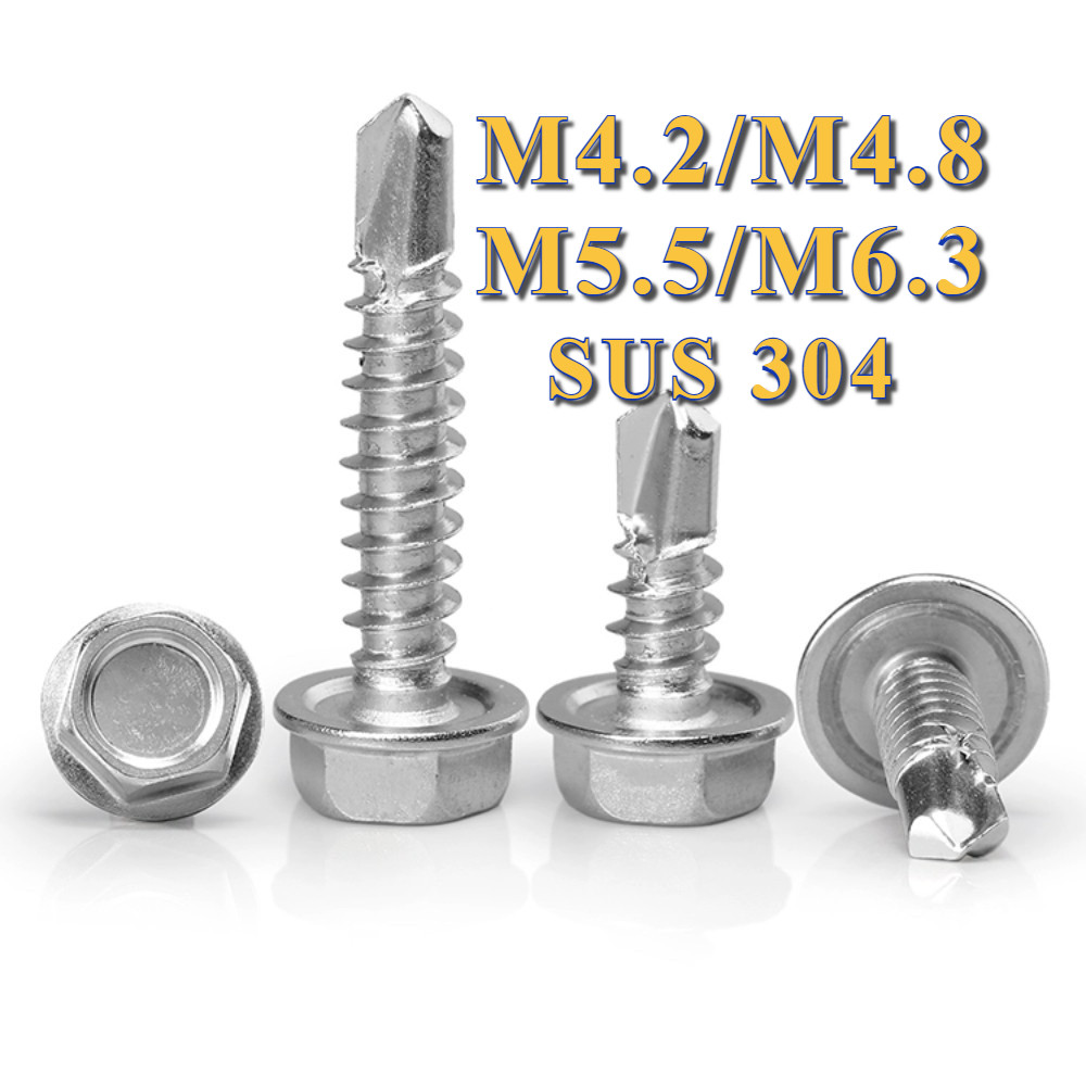 น็อต สกรู หัวหกเหลี่ยม  ปลายสว่าน สเตนเลส 304 / Hexagon Washer Head Drilling Screw M4.2/M4.8/M5.5/M6.3 [PY-TH2]