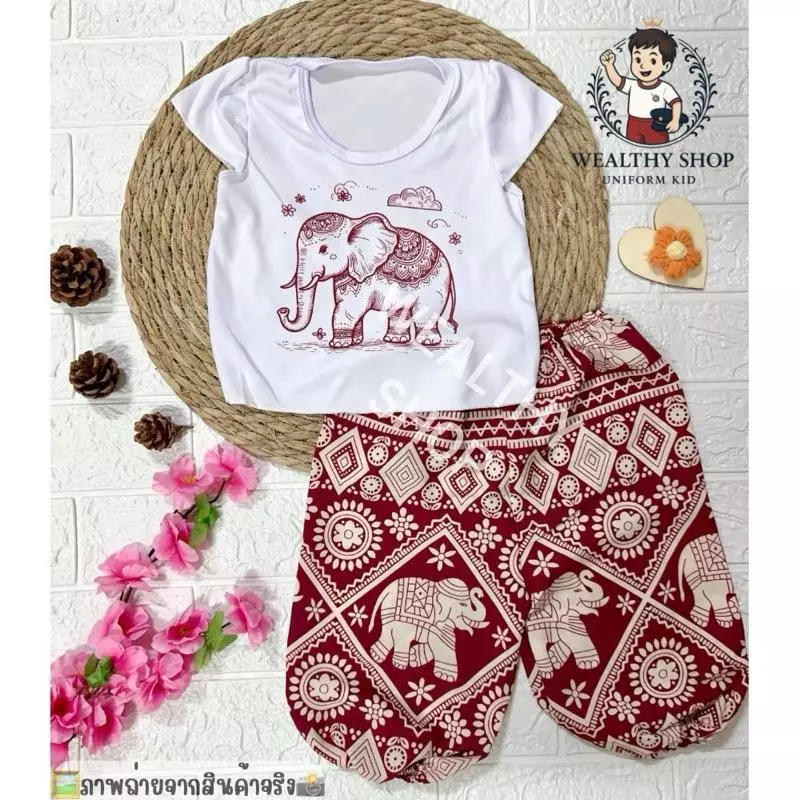 ชุดกางเกงช้างเด็ก [พร้อมส่ง/มีโค้ดส่งฟรี] ชุดเซ็ต 2 ชิ้น เสื้อผ้าเด็กหญิง ลายช้าง ใส่สบาย ผ้าไม่ร้อน แฟชั่นเด็กน่ารัก