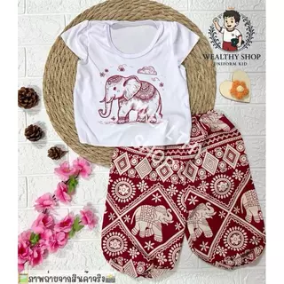 ชุดกางเกงช้างเด็ก [พร้อมส่ง/มีโค้ดส่งฟรี] ชุดเซ็ต 2 ชิ้น เสื้อผ้าเด็กหญิง ลายช้าง ใส่สบาย ผ้าไม่ร้อน แฟชั่นเด็กน่ารัก
