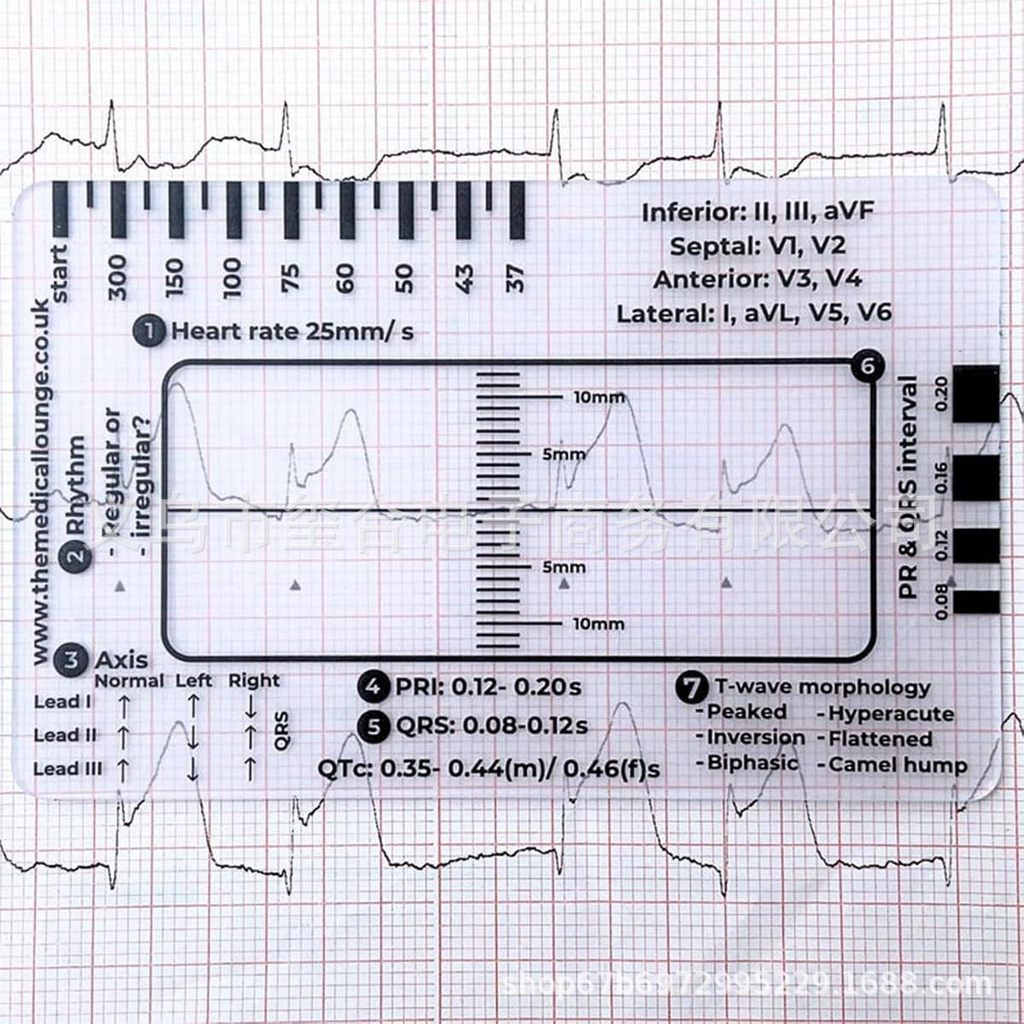 ECG ไม้บรรทัดไม้บรรทัดพลาสติกเครื่องมือวัดสําหรับ ECG ECG Explanation ECG 7 ขั้นตอนไม้บรรทัด