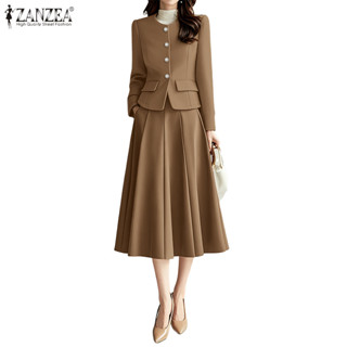 ZANZEA ซานเซีย เสื้อเบลาส์คอกลมแขนยาวแบบเปิดด้านหน้าสไตล์เกา…